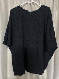 新品　ナイスクラップ　オリーブデオリーブ　黒　刺繍　鍵編み　オーバー　ブラウス