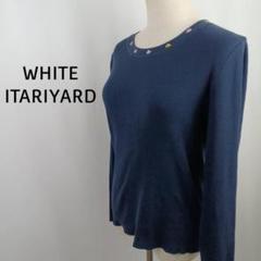 WHITE ITARIYARD　リブニットプルオーバー　ネイビー　襟フラワー刺繍
