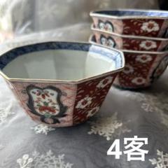 古伊万里 骨董 アンティーク 赤絵色絵八角小鉢 4客セット 向付
