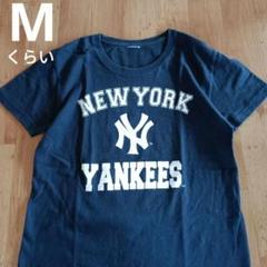 Mくらい　ヤンキース　ロゴ　Tシャツ 紺色　y2k　newyorkYANKEES