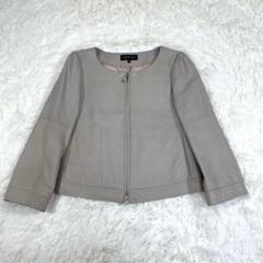 INDIVI ノーカラージャケット ラムレザー　３６　グレージュ　本革