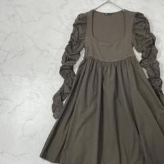ZARA 切替 異素材 ワントーン リブ 長袖 フレア ひざ丈 ワンピース M