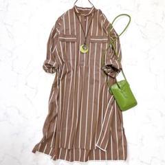美品✨ ティッカ ロングシャツワンピース バンドカラー ストライプ Ｆ