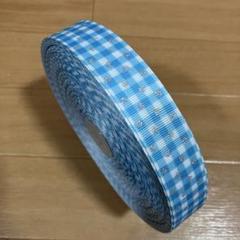 グログランリボン ドット＆チェック　水色