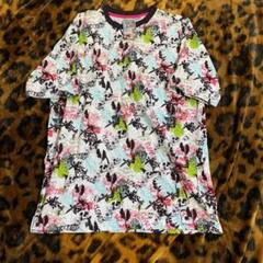 美品　花柄 ドクロ　skull コットン100% ド派手Tシャツ Lサイズのサムネイル