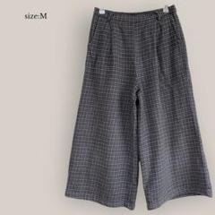 【良品】ワイドパンツ　ガウチョパンツ　クロップド　チェック　ゆったり　ゴム