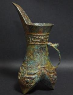 中国古美術・旧蔵青銅製鍍金三足の盛酒器・青銅製・純手作り・置物・茶道具・酒具 中国古美術・旧蔵青銅製錯金三足酒器 セット・酒具・
