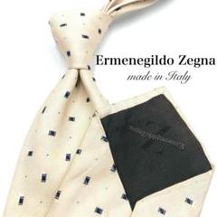 【美品】Ermenegildo Zegna 小紋柄 ドット アイボリー 紺