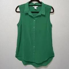 H&M グリーン ノースリーブ ボタン　ロング　シャツ　透け感　シンプル　Sのサムネイル
