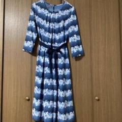 美品　ローラアシュレイ　ワンピース　ボーダー　アジサイ　ブルー　7号