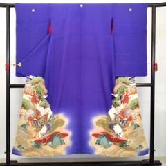 【美品】アンティーク 五つ紋 色留袖 訪問着 鶴 霞 松 正絹 身丈149裄63