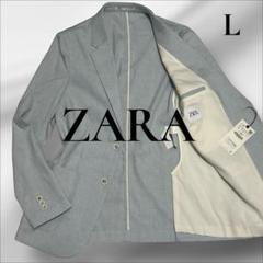 【新品、タグ付き】ZARA ザラ　テーラードジャケット　ブルー　リネン　L