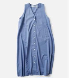 【MidiUmi】美品✨Vネック ロング ジレ ワンピース サックス ポケット