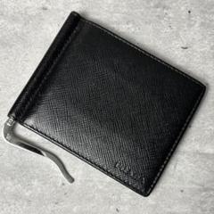 極美品 プラダ マネークリップ サフィアーノレザー　黒 メンズ PRADA - □中古□ プラダ 2つ折り マネークリップ 財布 メンズ