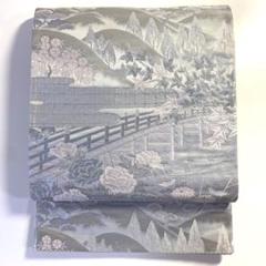 5k1166 袋帯絹プラチナ箔京百景勧修寺銀色ピンク紫緑金色