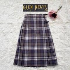 1045【ほぼ新品】グレンネイビス ラップスカート プリーツ チェック柄 L