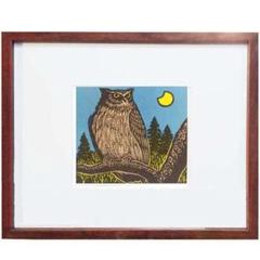 ☆ 手島圭三郎 ☆「しまふくろうと月 Ⅱ」手刷り木版画インチ