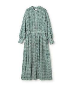Ballsey ボールジィ カラーグリッドプリント プリーツワンピース グリーン