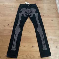 【美品】mnml skeleton ブラックデニムパンツ 30 mnml】ミニマル Skeletonブラックスキニーデニム 骨柄刺繍 31
