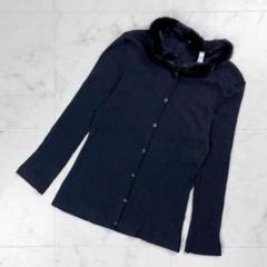 ARTISAN アルパカシルク ファー付カーディガン 黒 サイズ9*CD410