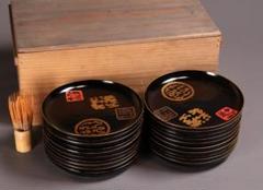 時代木製漆器 蒔絵菓子皿 二十客 幅16.6cm 木皿【MA353】のサムネイル