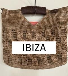 【未使用】IBIZA ラフィアラウンド型かごバッグ マダガスカル産ラフィアの紅茶染めハンドメイドかごバッグ