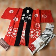 新品　法被　子供用（レッド）祭半纏　法被　はちまき　帯　三点セット