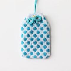 お守り袋/願掛け/メッセージ袋　こぎん刺し/刺し子/刺繍 ドット水玉柄　ブルー