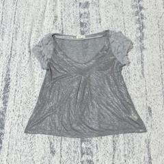 s2861 Knop 半袖Tシャツ フリル袖 異素材 ラメ 胸元切り替え