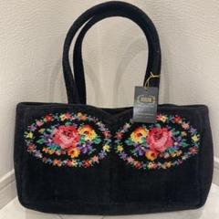 FEILER 花柄刺繍 ハンドバッグ 黒 - メルカリ