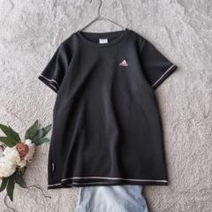 美品(M)アディダス/Tシャツ/半袖/ロゴ/ストレッチ/練習着/黒/運動