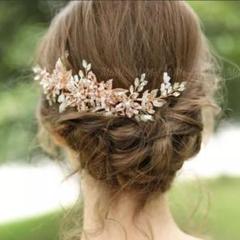 ★新品ピンクゴールド ヘッドドレス ヘアアクセサリーウェディング 結婚式ティアラ