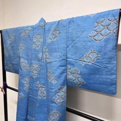 小紋　正絹　紬　青海波　ブルー　着物　072tz 小紋 正絹 紬 青海波 ブルー 着物 072tz - メルカリ
