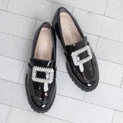 【美品】【DIANA】ツイード　厚底ローファー　ビジュー　ベージュ　22.5 美品】【DIANA】ツイード 厚底ローファー ビジュー ベージュ
