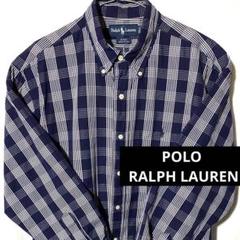 POLO RALPH LAUREN M L 長袖 ネイビー 柄 チェック シャツ