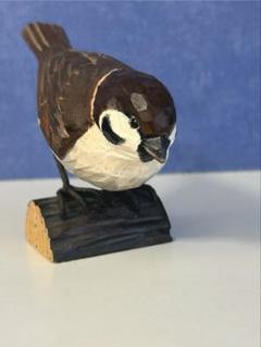すずめ 雀 手彫り 木製 彫刻 置物☆新品 一点物