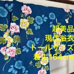 超美品　現代　浴衣　着物　夏物　164 トール　　横幅たっぷり　朝顔　青　黄　赤