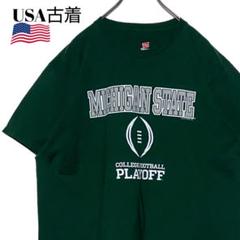USA古着 Hanes カレッジTシャツ 緑 XL ミシガン大学tシャツアメフト