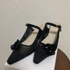 【未使用品】　Putsフラワーコサージュパンプス24.5 黒 3E RANDA フラワーコサージュミュールパンプス ブラック L 24.5cm