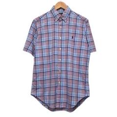 90s POLO ラルフローレン ビンテージ半袖チェックBDシャツ　刺繍ロゴ