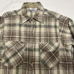 70s-80s ウールチェックシャツ　ベージュ　M ボックスシルエット　古着. 70s-80s ウールチェックシャツ ベージュ M ボックスシルエット 古着.