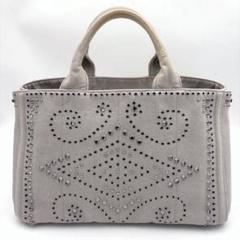 PRADA スタッズ付きグレーキャンバスバッグ
