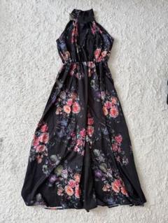 新品　今年購入　花柄リボン付き　ノースリーブロングワンピース
