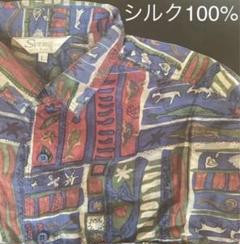 used古着　総柄シャツ【シルク100%】開襟シャツ　vintage 幾何学