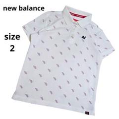 ニューバランス new balance ポロシャツ サイズ2 白 ロゴ 総柄