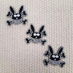 刺繡ワッペン スカルうさぎ 黒 プチ3枚セット