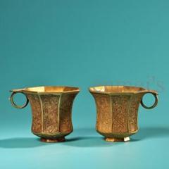 中国古美術・珍蔵純銅製・鎏金・錾花彫刻・八角彫刻酒杯セット・茶道具・風水置物 中国古美術・珍蔵純銅製・鎏金・錾花彫刻・八角彫刻酒杯セット
