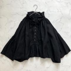 nest robe リネンラッフルカラーブラウス　ギャザー　ブラック　フレア