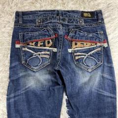 レッドペッパー　ストレートデニム　W30 刺繍ロゴ　ダメージ加工　ヴィンテージ