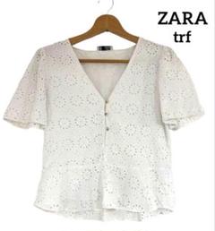 【ZARA】trf collection 透かしレース　半袖　トップス　ペプラム